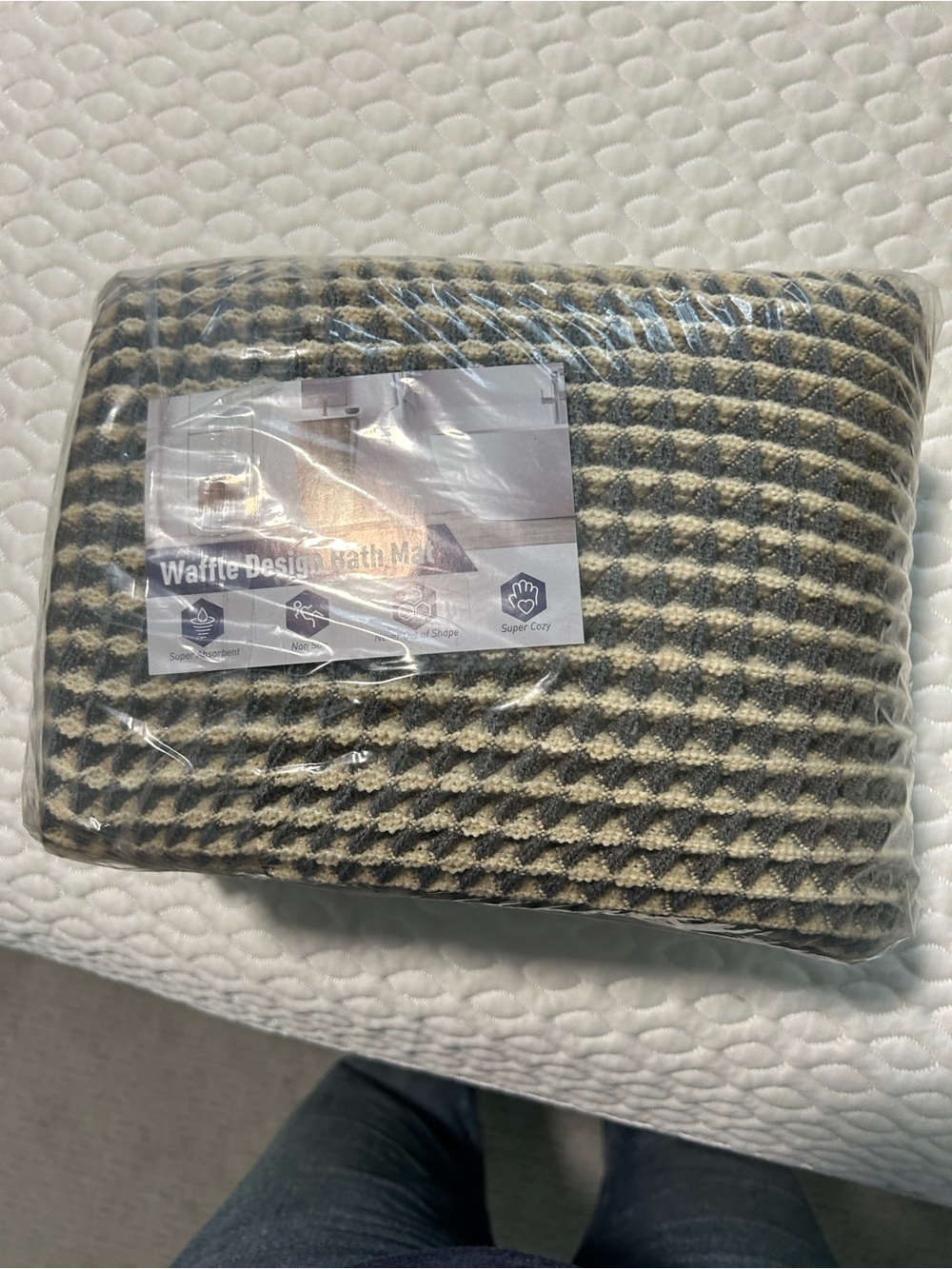 Waffle Weave Floor Mat/Rug  - Gray/Blue & Cream